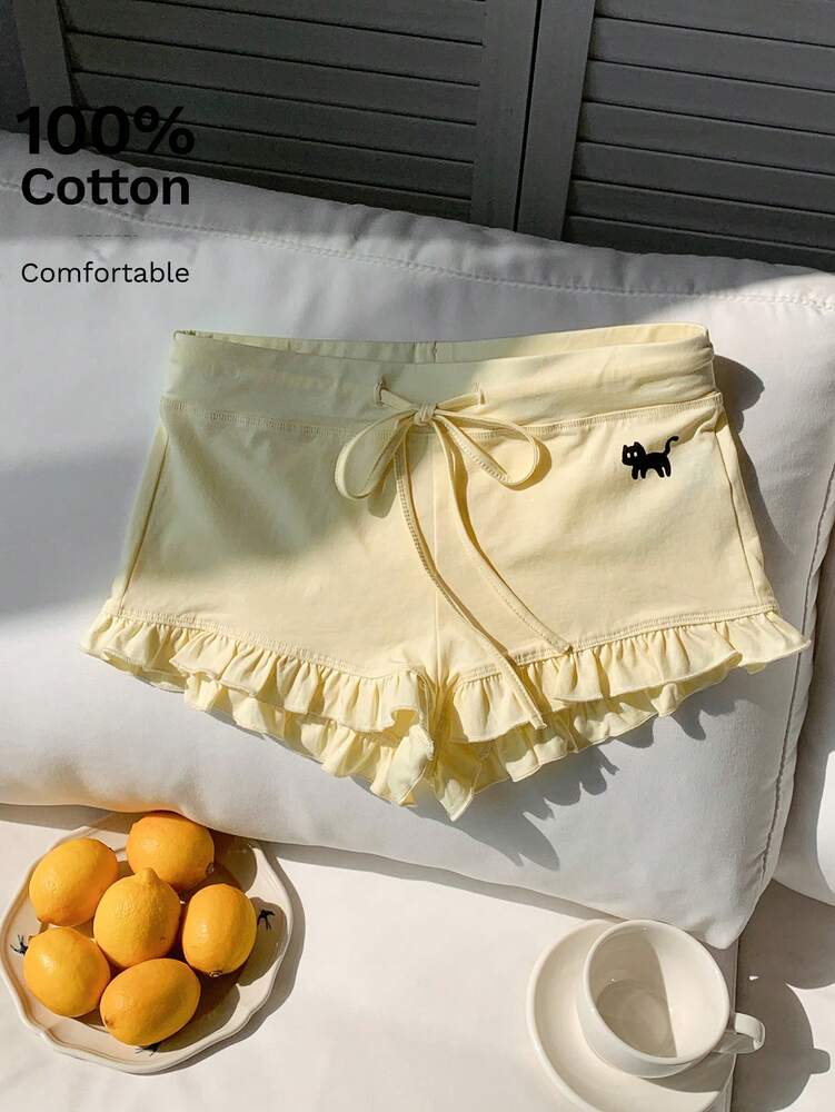 Comfortcana Women's Cat Print Drawstring Waist Casual Versatile Shorts