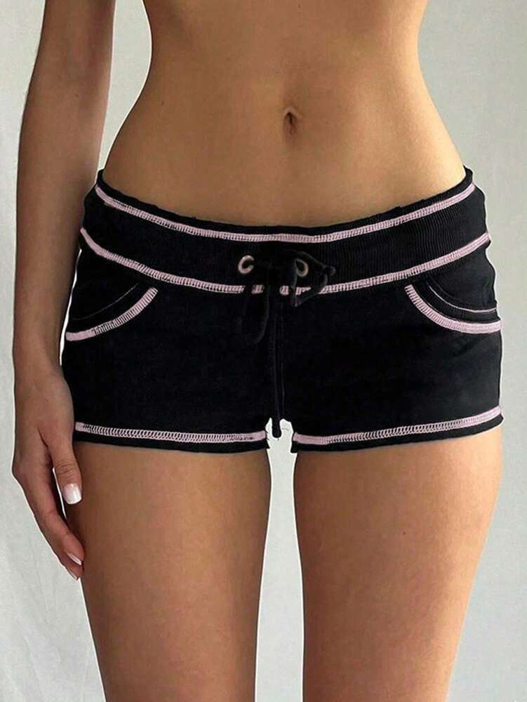 SHEIN EZwear Colorblock Drawstring Shorts with Outer Seam Detail