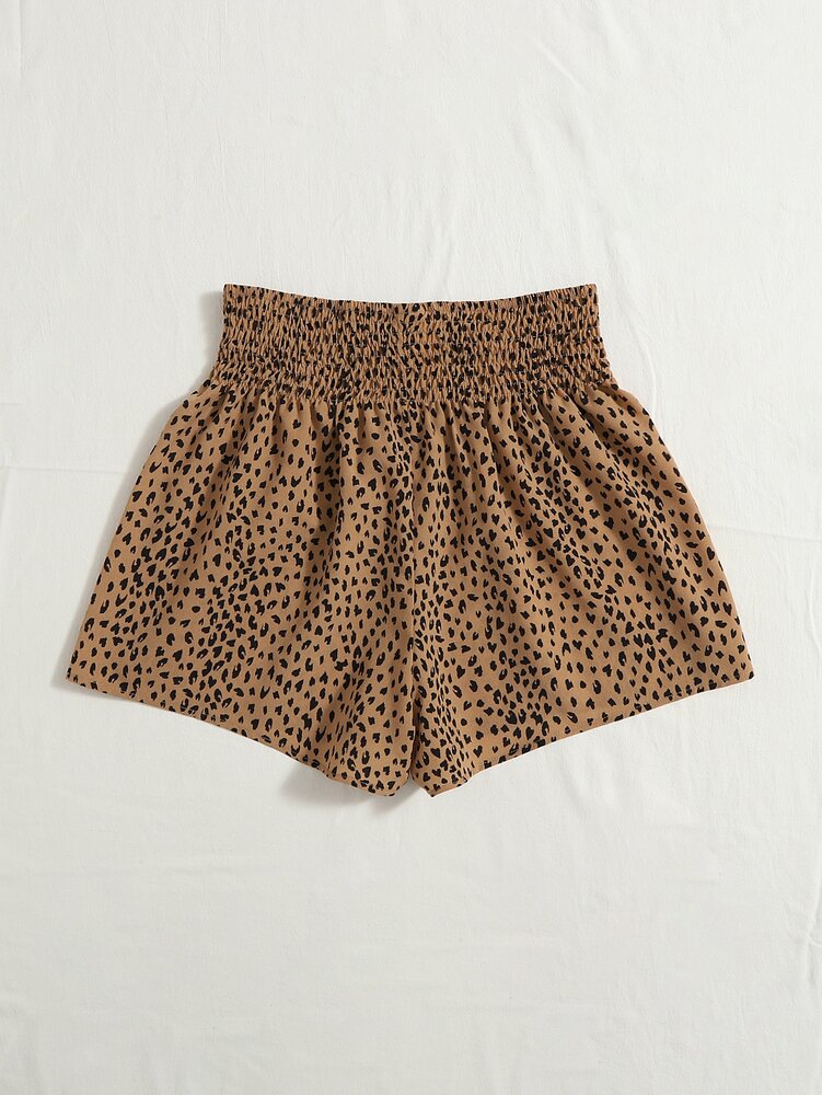 SHEIN VCAY Allover Print Shirred Waist Shorts