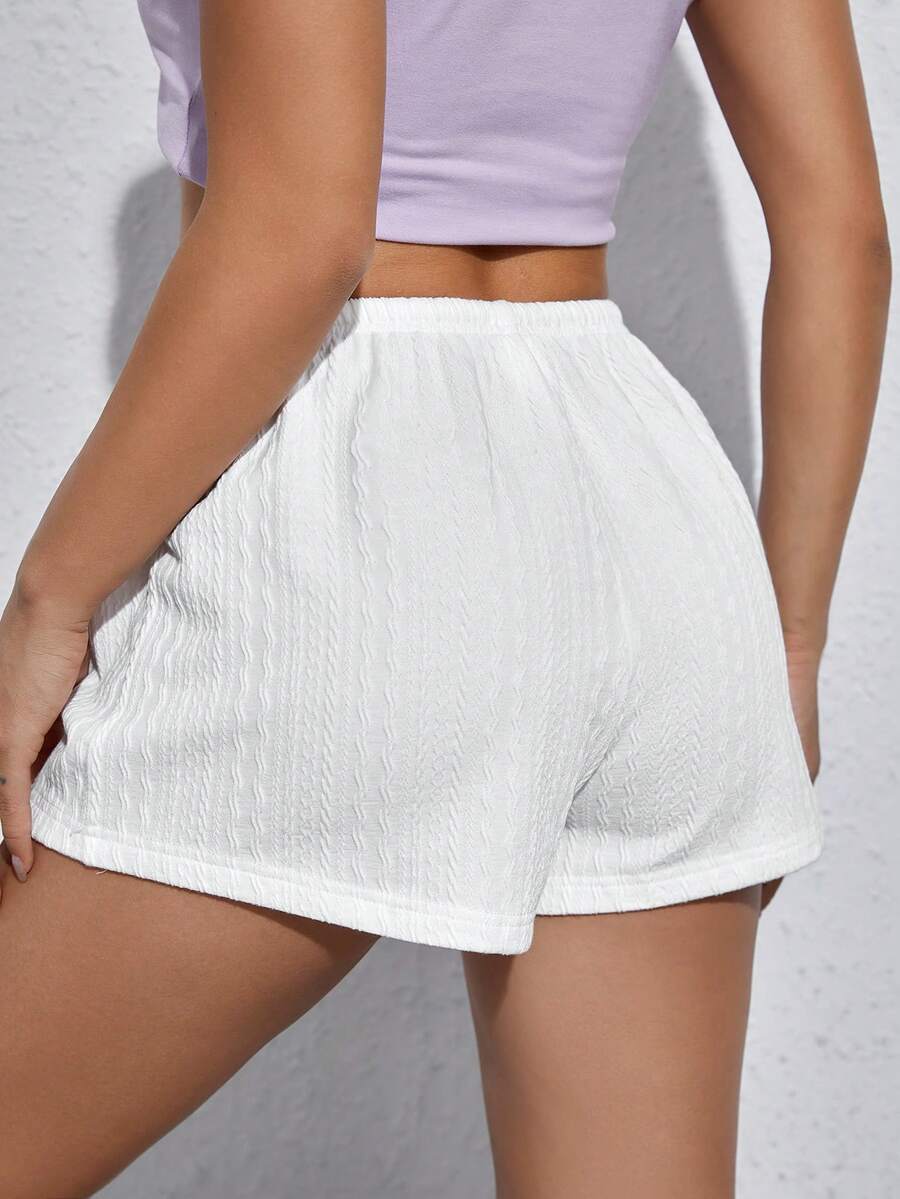 SHEIN EZwear Apricot Color Knitted Women Casual Loose Waist Tie Shorts