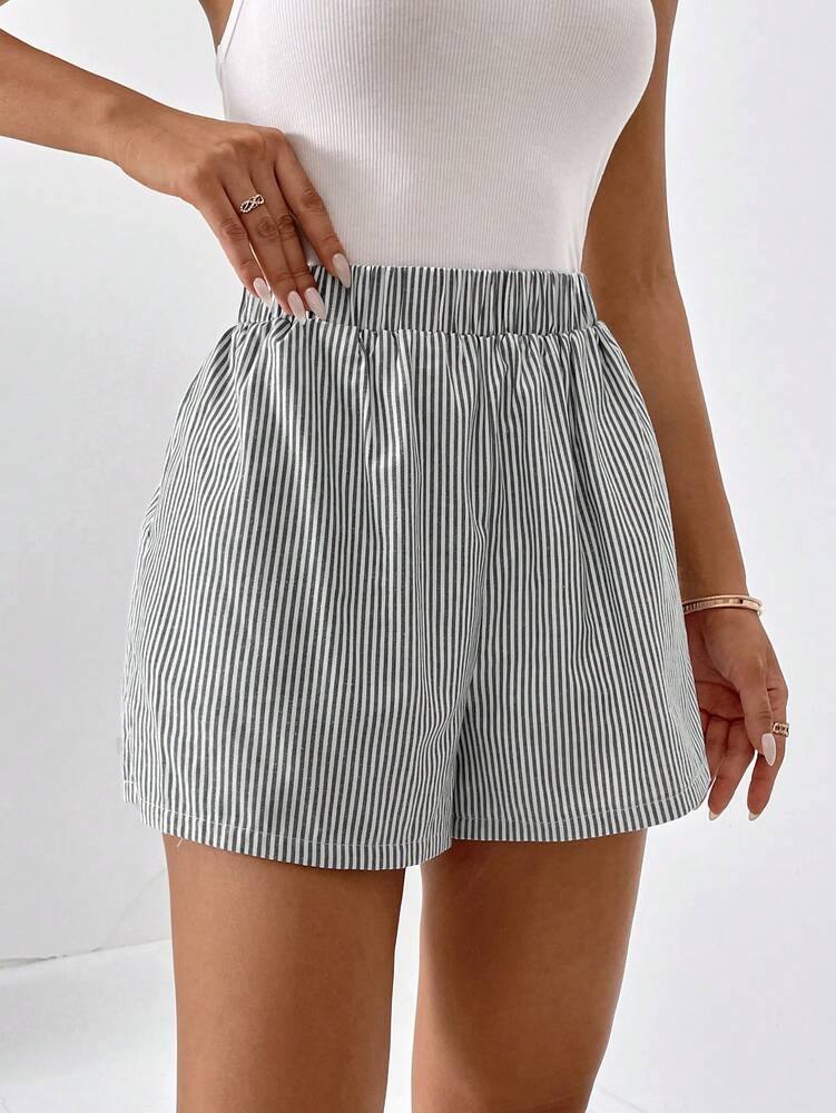 SHEIN Essnce Striped Print Slant Pocket Shorts