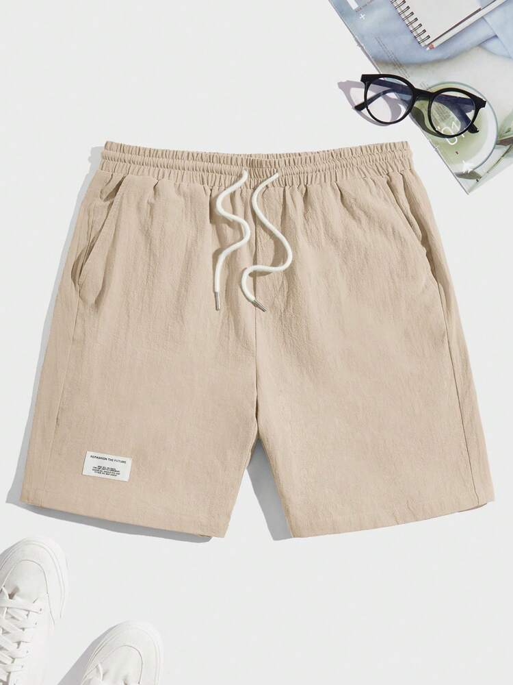 SWAVVY Men Cotton Letter Patched Detail Drawstring Waist Shorts