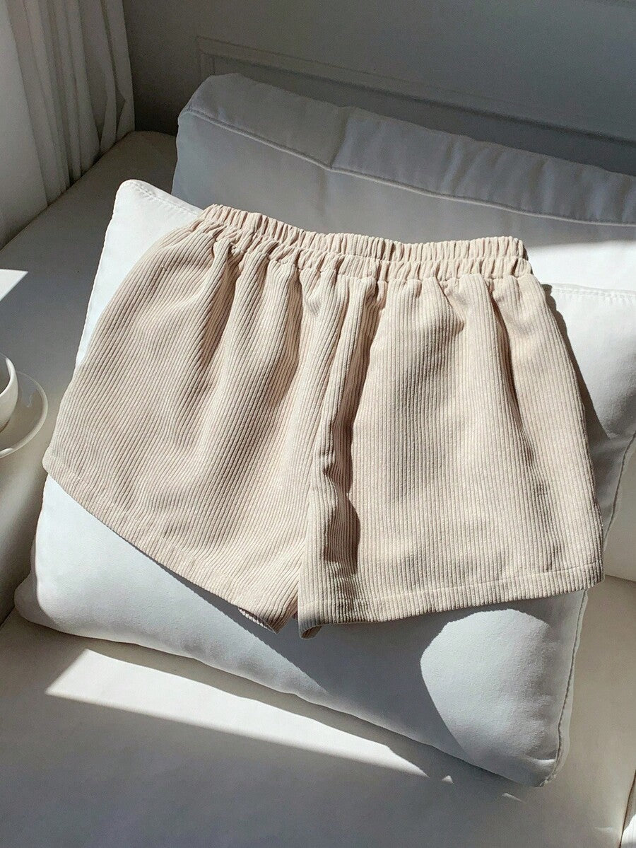 Women's Corduroy Shorts - Embroidered Casual Loose Fit Cotton Blend - Comfortable Everyday Wear & Relaxed Style for Spring/Autumn, Perfect for Casual Outings & Gift