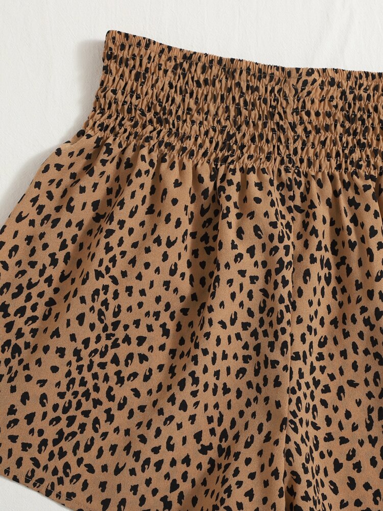 SHEIN VCAY Allover Print Shirred Waist Shorts