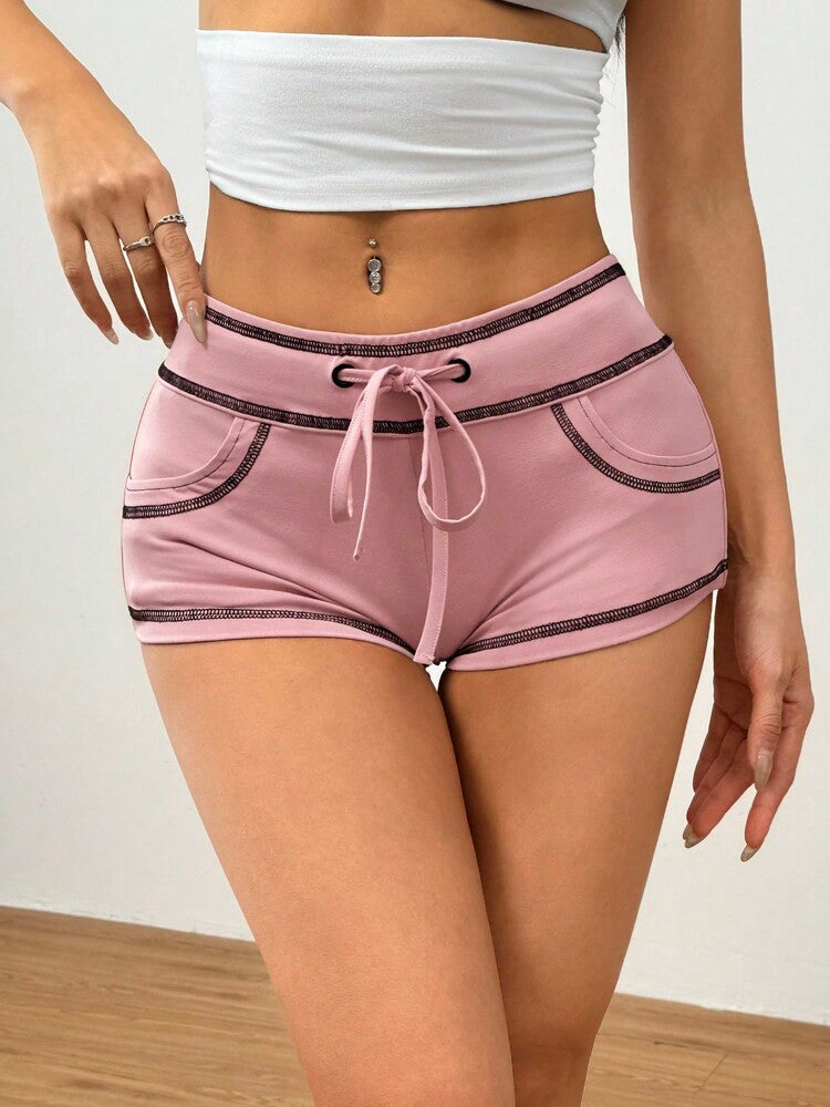 SHEIN EZwear Colorblock Drawstring Shorts with Outer Seam Detail
